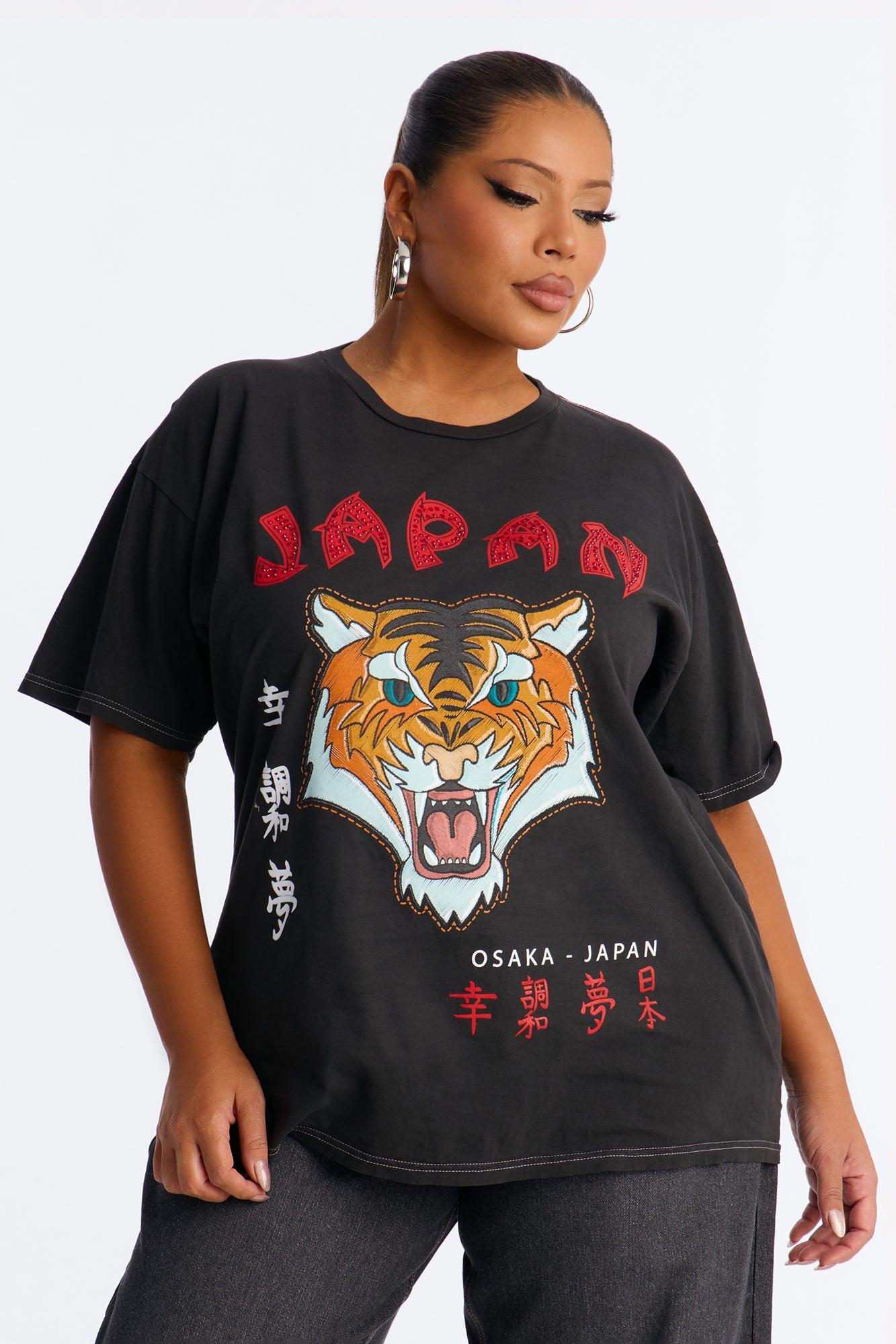 Japan Rhinestone Washed Tiger Tee - Black Wash Female Product Image