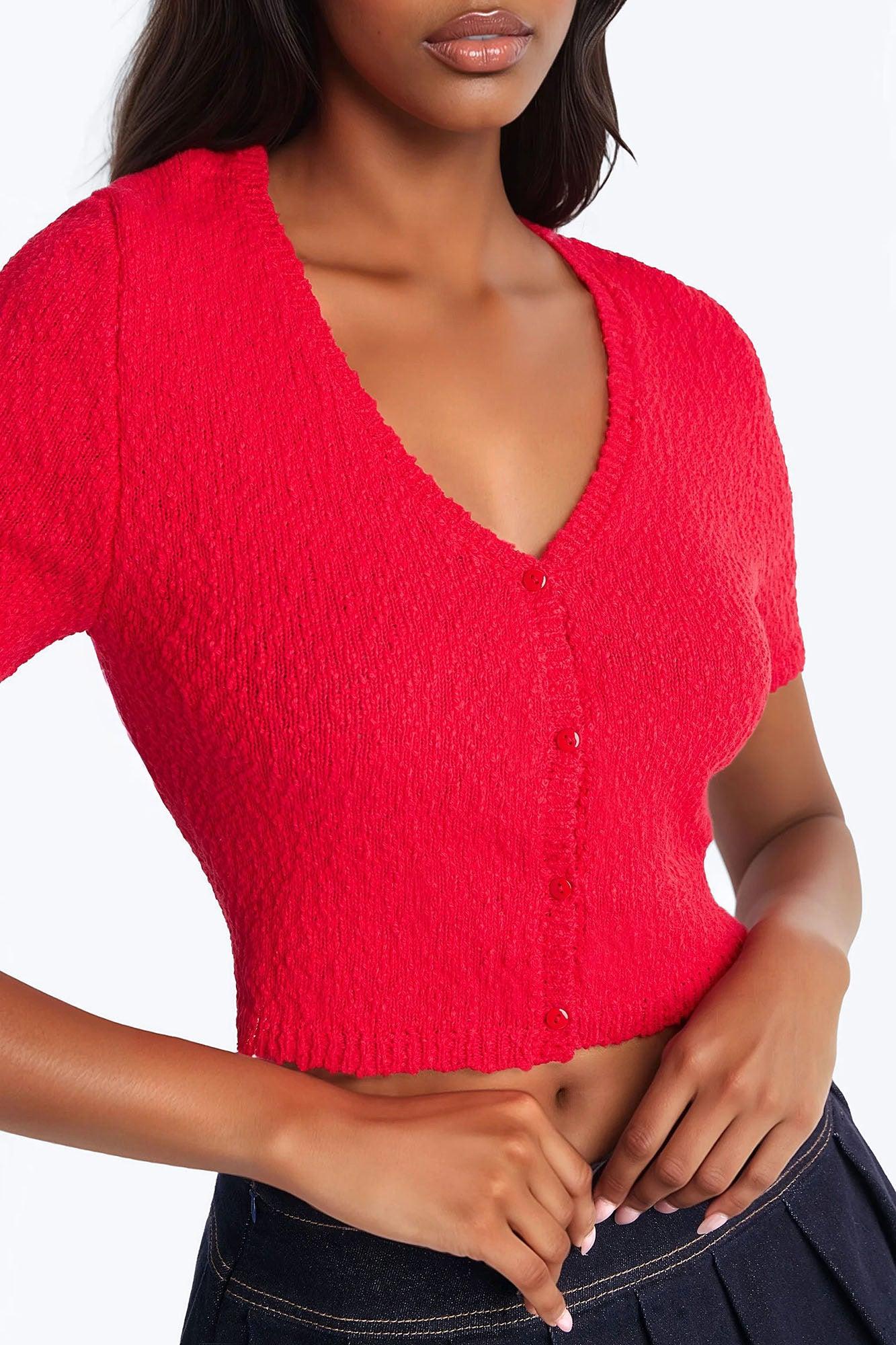 Chasing Sunshine V Neck Sweater Top - Red Female Product Image