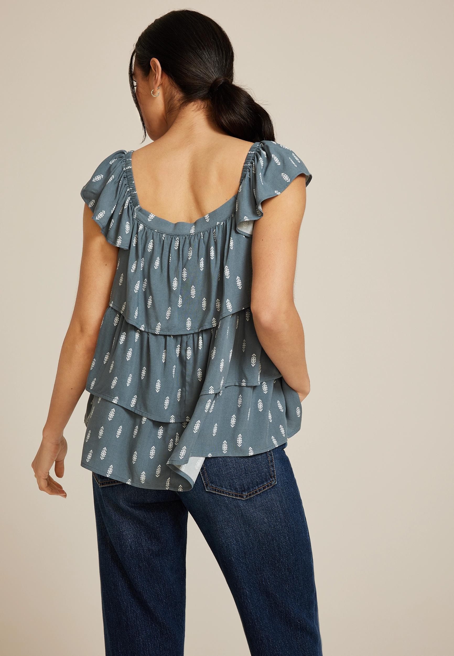 Printed Tiered Babydoll Blouse Product Image