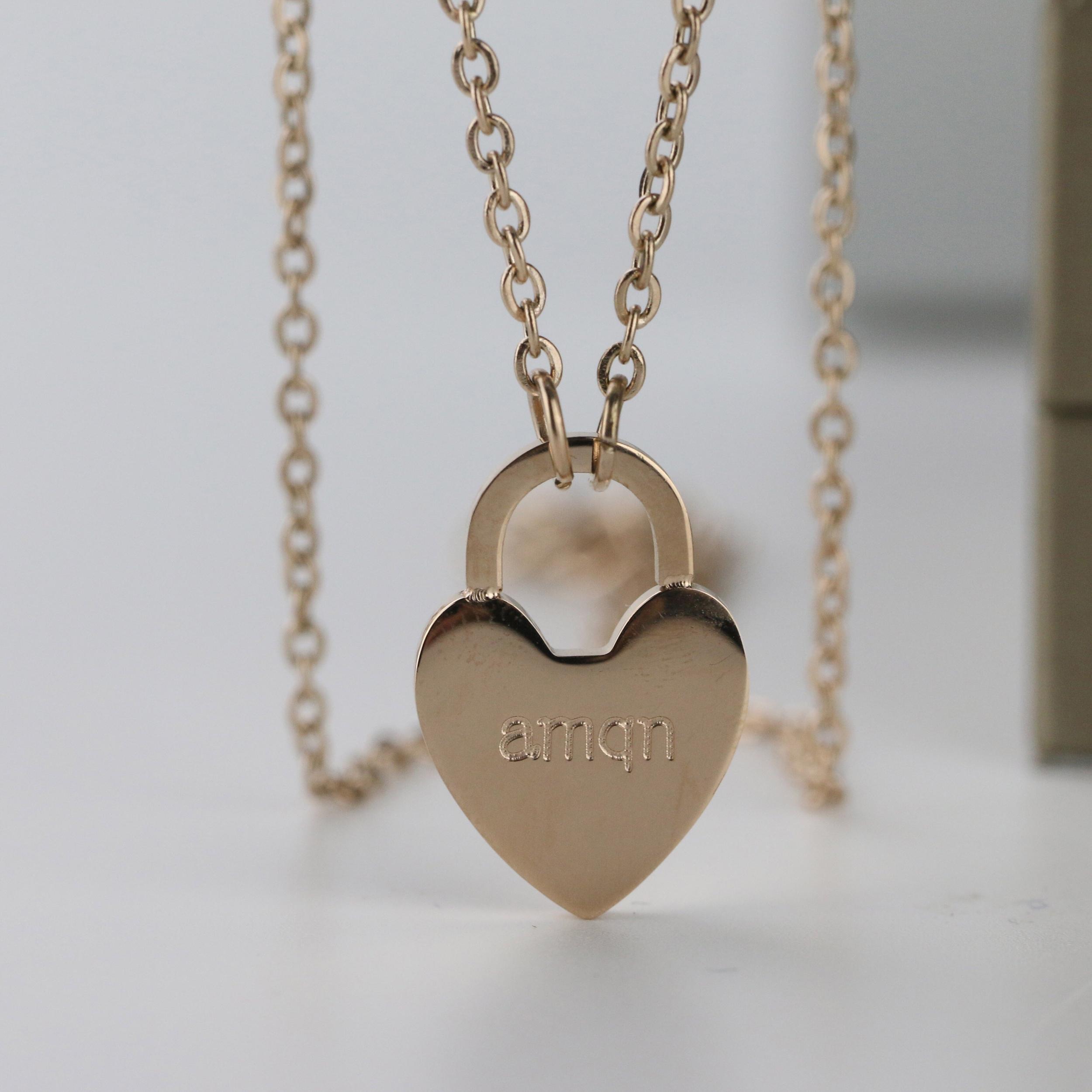 FU Heart Padlock Pendant Necklace Product Image