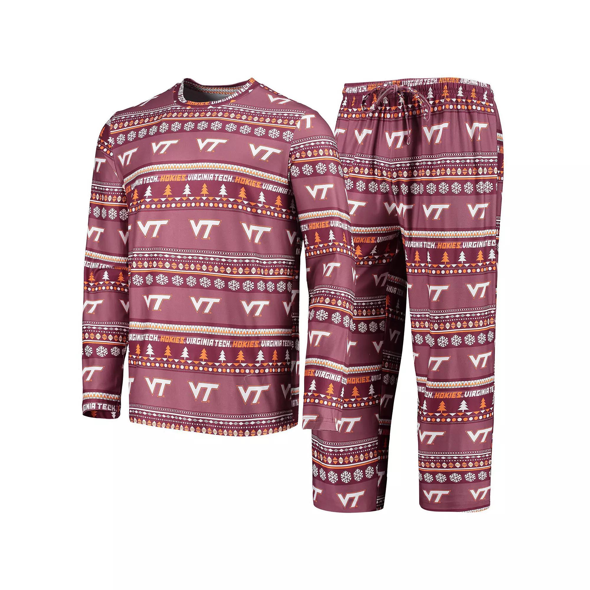 Men's Concepts Sport Maroon Virginia Tech Hokies Ugly Sweater Long Sleeve T-Shirt and Pants Sleep Set,  Product Image