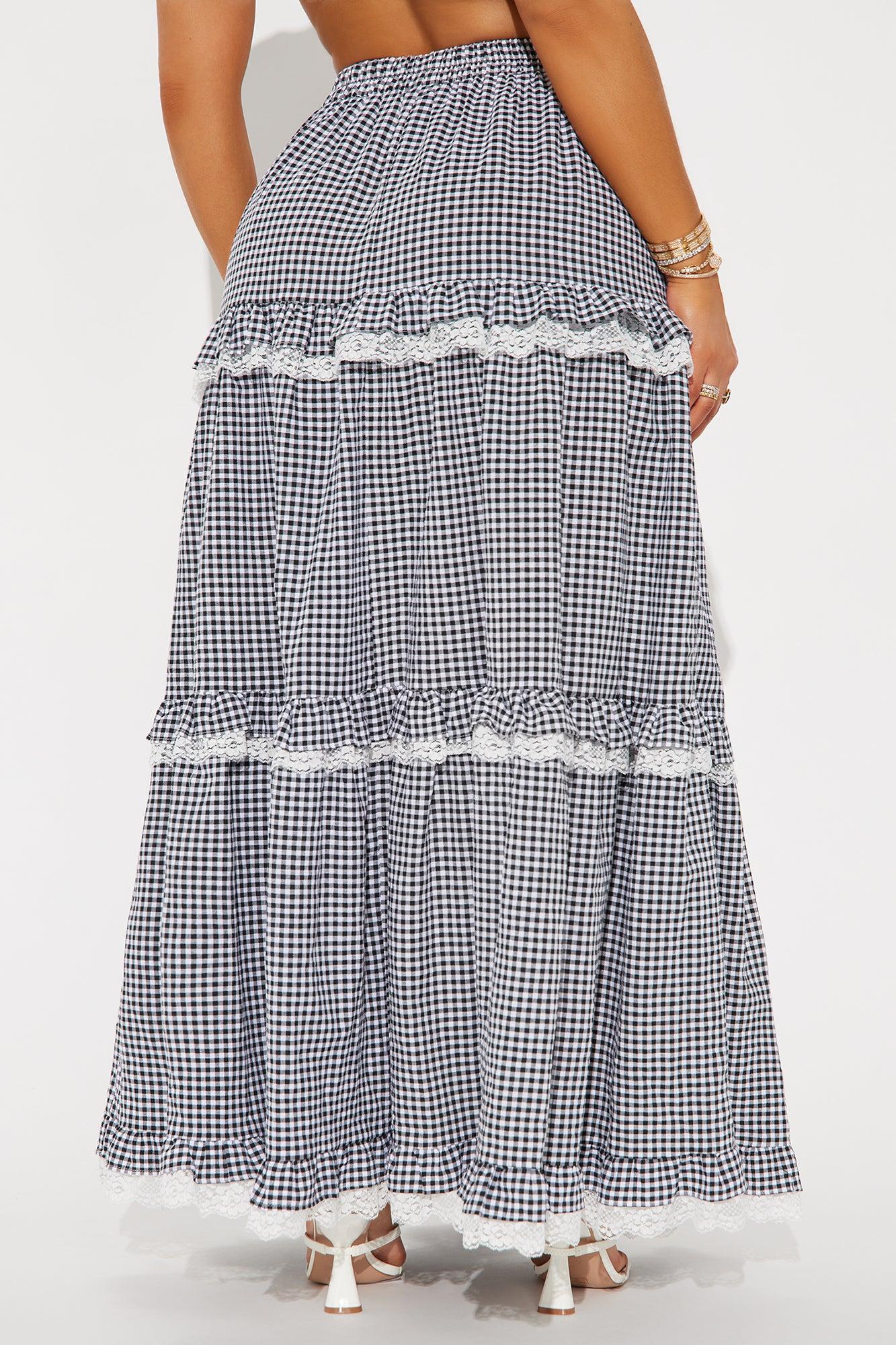 Life's A Picnic Tiered Maxi Skirt - Black/White Product Image