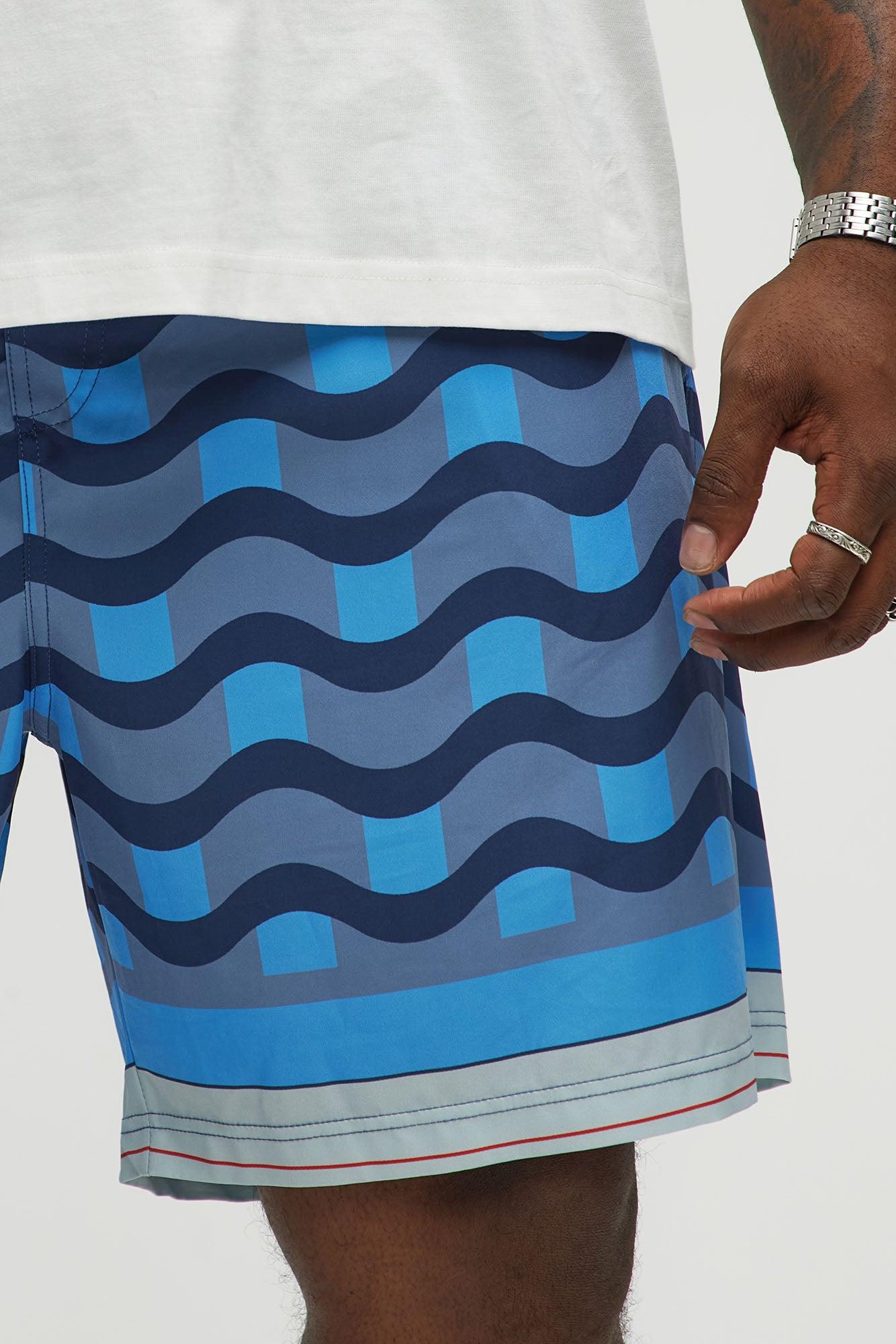 Sculpted Waves Printed Swim Classic Trunk - Blue Male Product Image