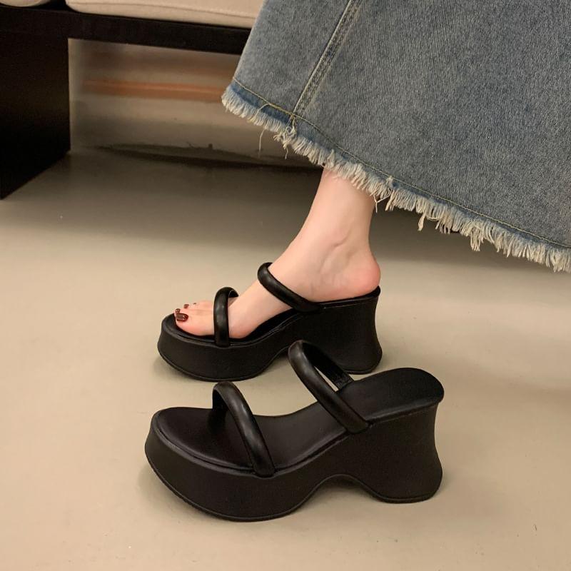 Platform Wedge Heel Slide Sandals Product Image