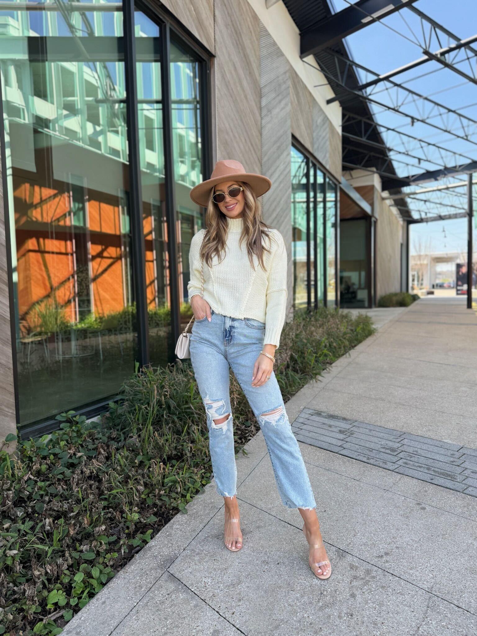 Seam Detail Mock Neck Sweater - Cream - FINAL SALE Product Image