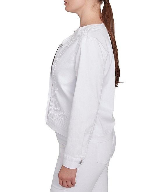 Ruby Rd. Embroidered Round Neck Long Sleeve Button-Front Denim Jacket Product Image