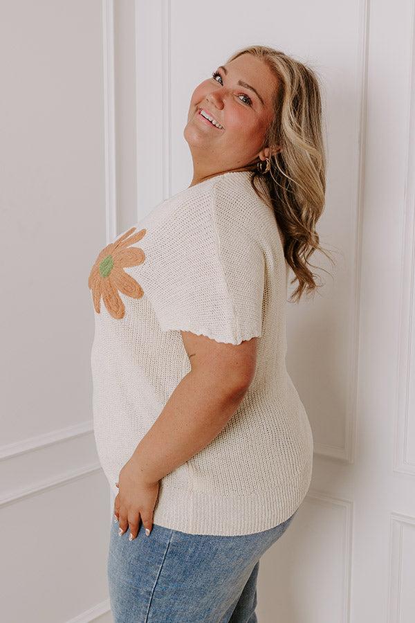Boho Blooms Knit Top in Cream Curves Product Image