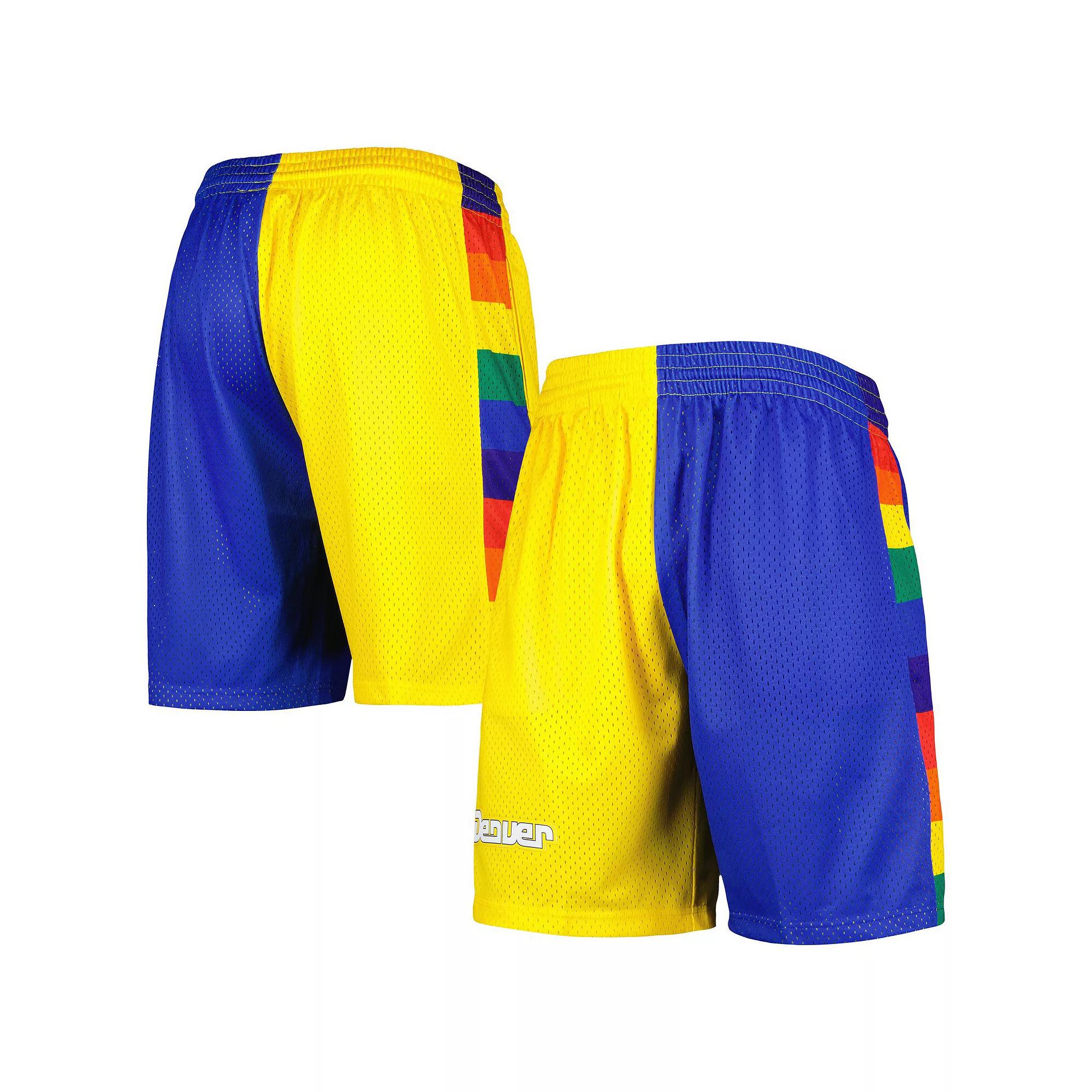 Men's Mitchell & Ness Royal/Gold Denver Nuggets Hardwood Classics 1991 Split Swingman Shorts,  Product Image