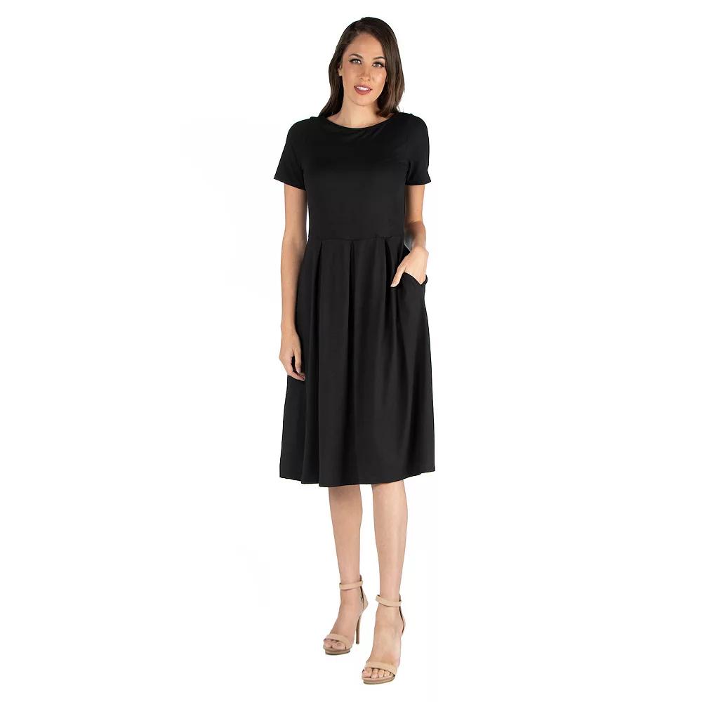 Women's 24seven Comfort Apparel Short Sleeve Midi Dress with Pockets,  Product Image