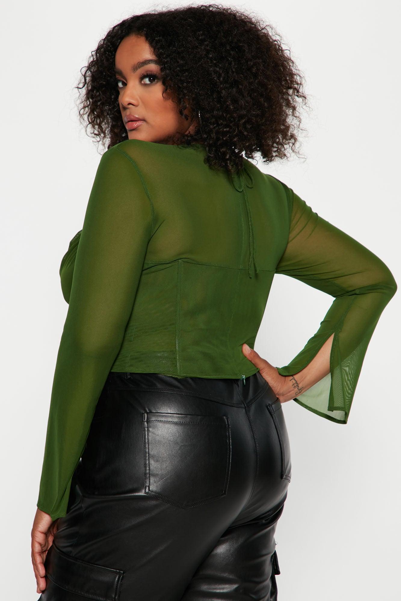 Melanie Mesh Corset Top - Olive Product Image