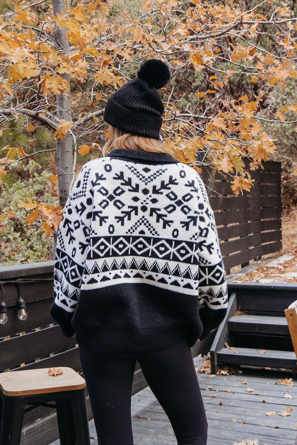 Black Aztec Print Zip Up Sweater Cardigan - FINAL SALE Female Product Image