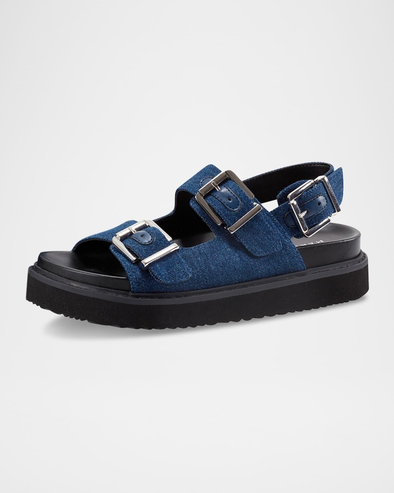 Agenda Denim Dual-Buckle Slingback Sandals Product Image