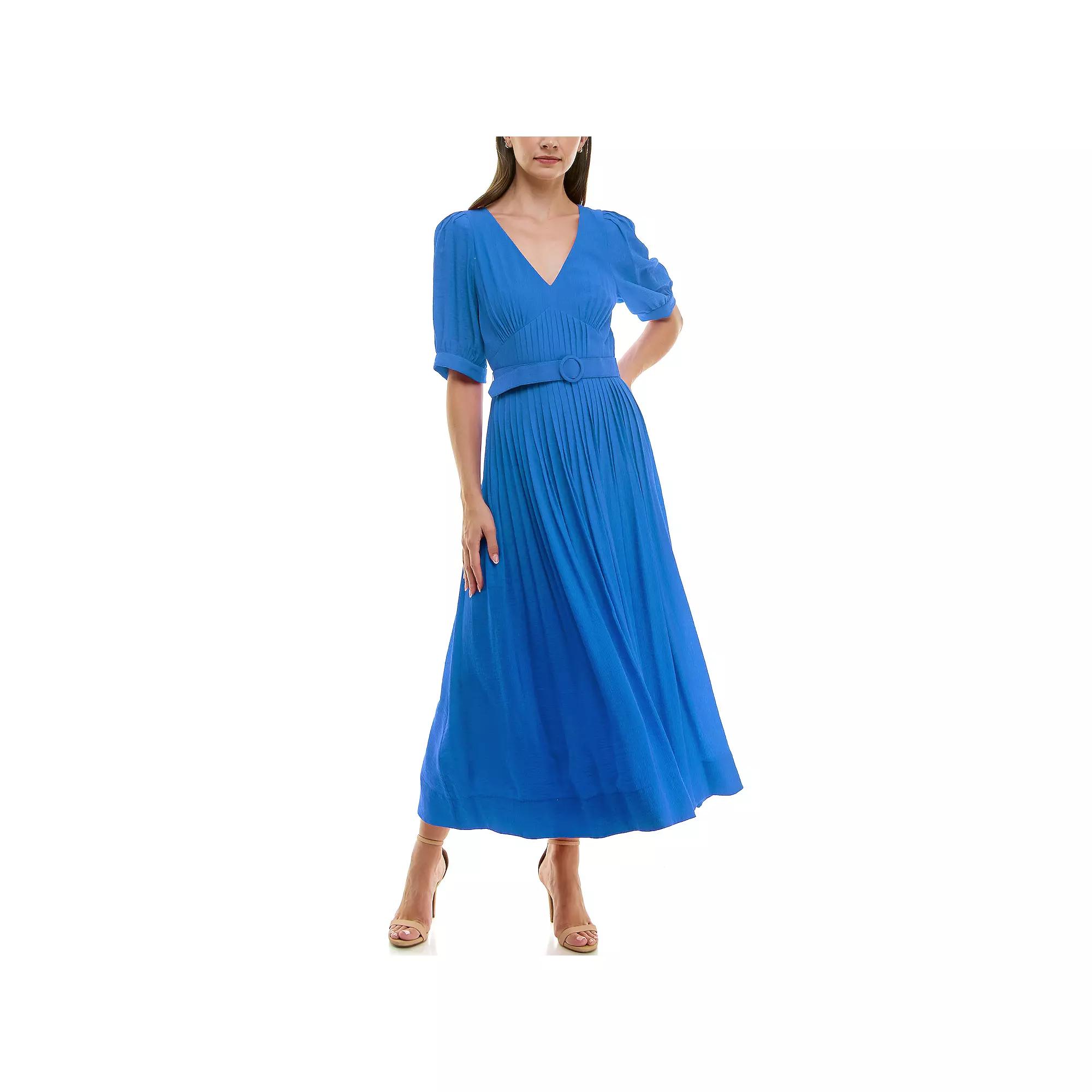 Women's Taylor Pleated Short Sleeve Belted Maxi Dress,  Product Image