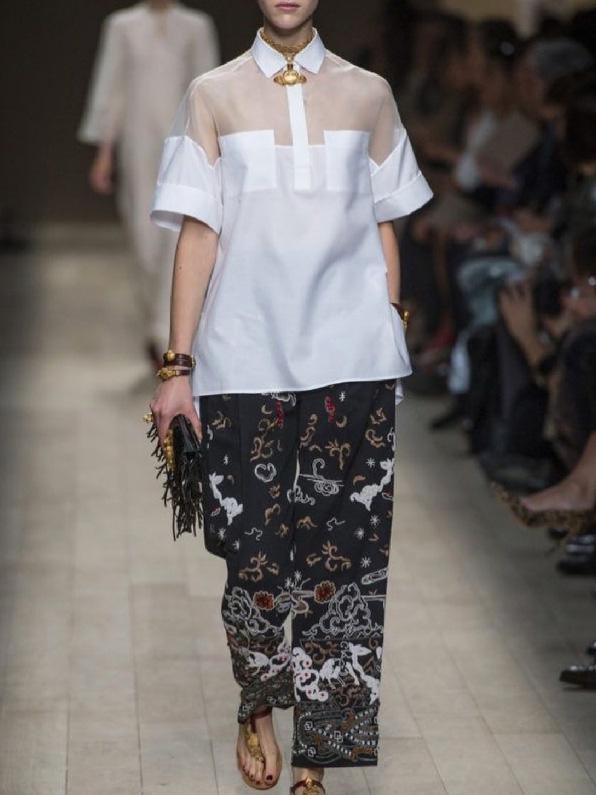 Short Sleeves See-Through Solid Color Split-Joint Lapel Blouses&Shirts Tops Product Image