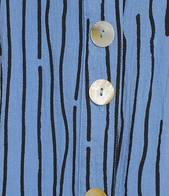 Ali Miles Crinkle Woven Abstract Stripe Wire Collar 3/4 Sleeve Button Front Tunic Product Image