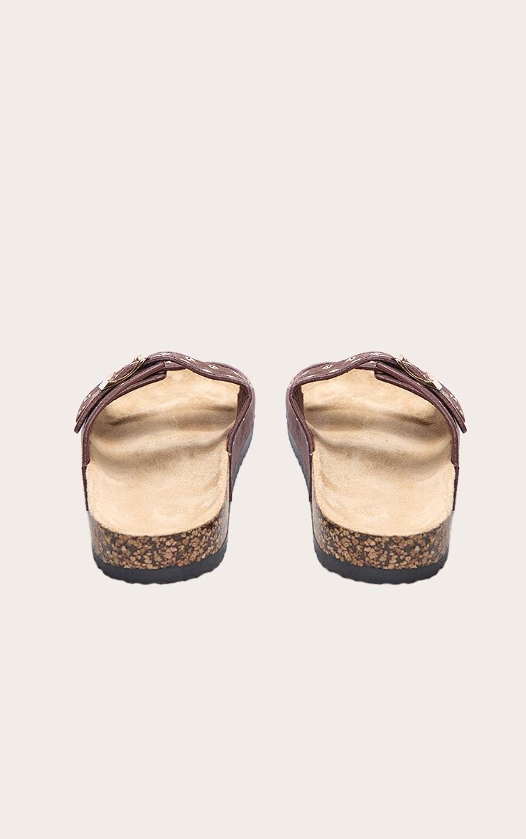 Brown Faux Suede Double Buckle Eyelet Footbed Sandals Product Image