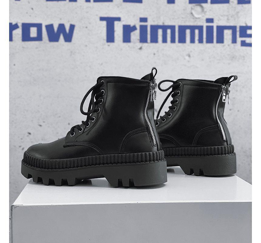 Plain Lace-Up Platform Short Boots Product Image