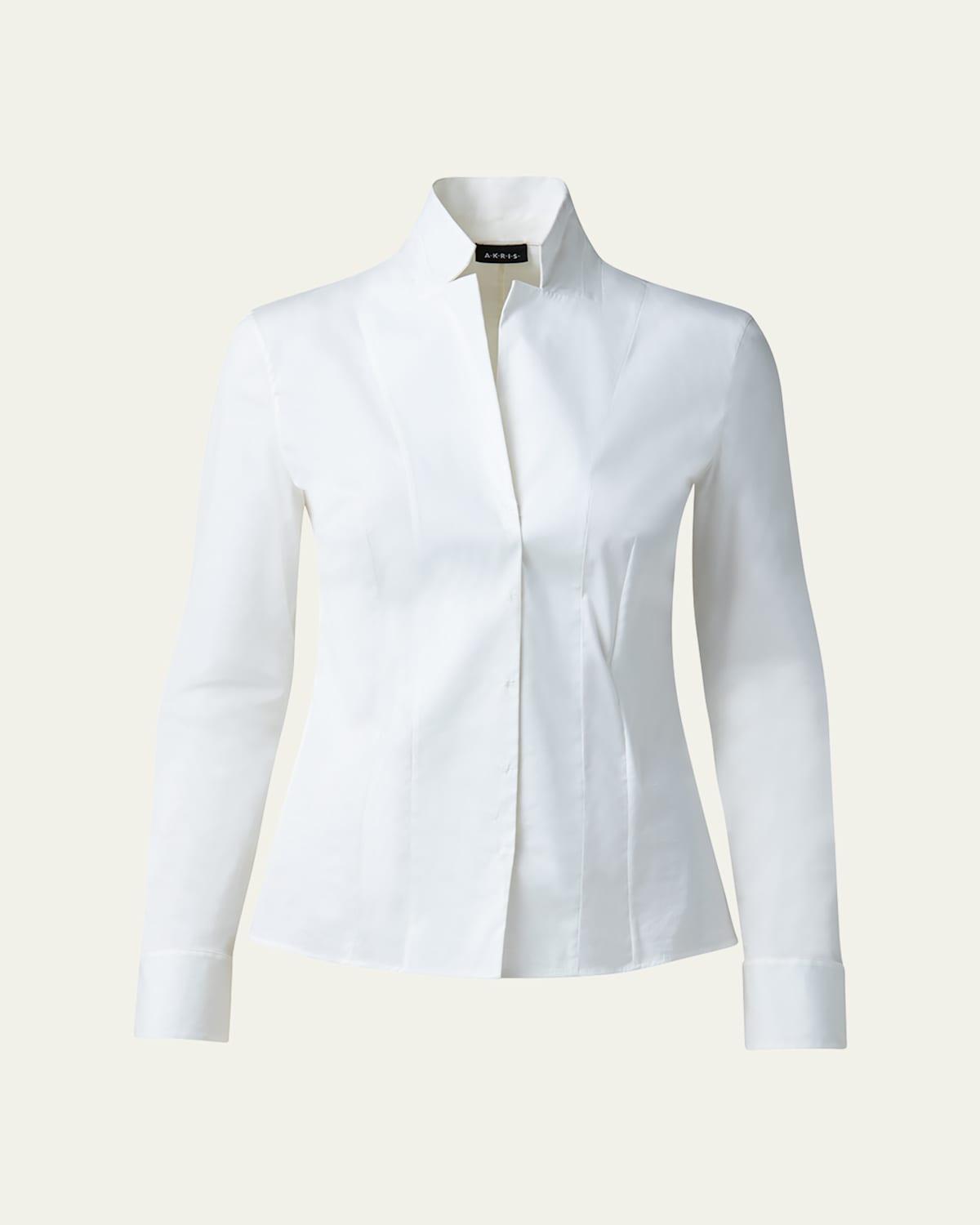 Womens Stretch-Poplin Revers Collar Blouse Product Image