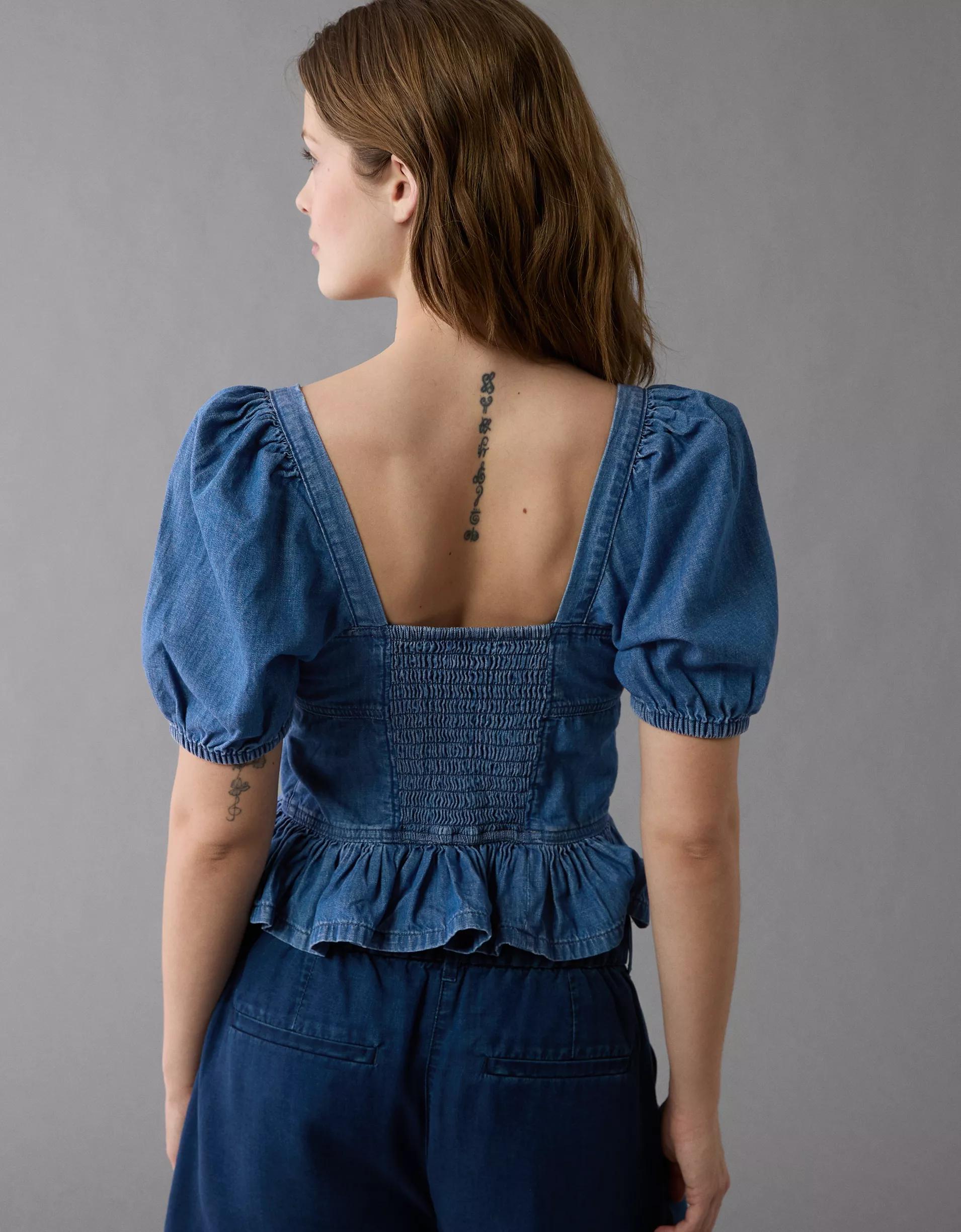 AE Denim Puff Sleeve Shirt Product Image