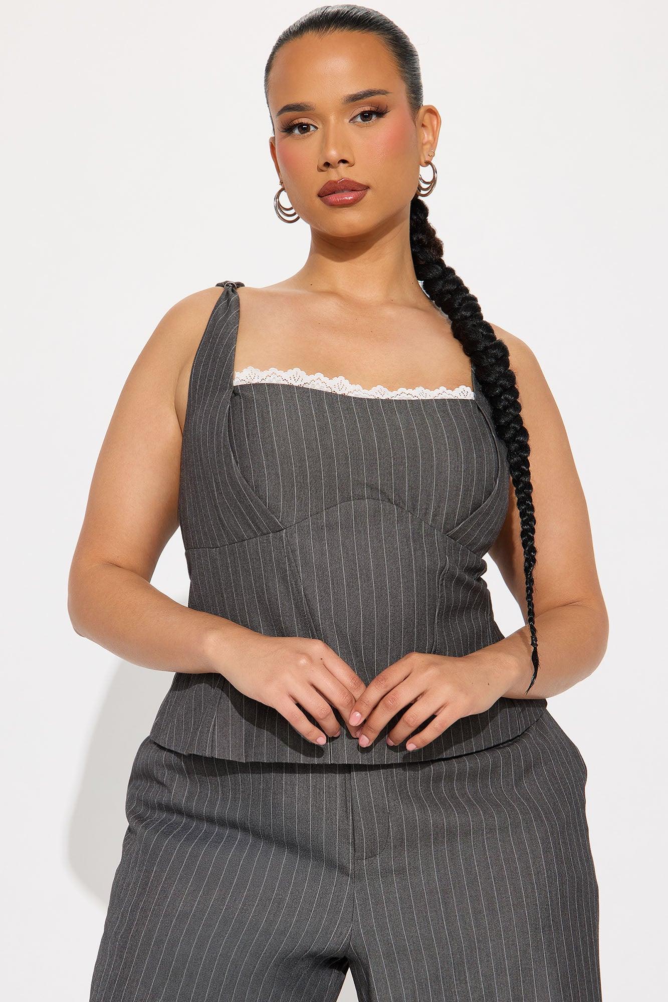 Evangeline Pinstripe Pant Set - Charcoal Product Image