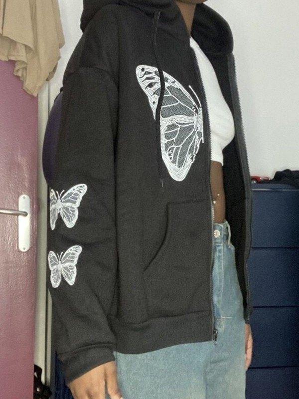 Y2K Butterfly Oversized Zip Up Hoodie Product Image