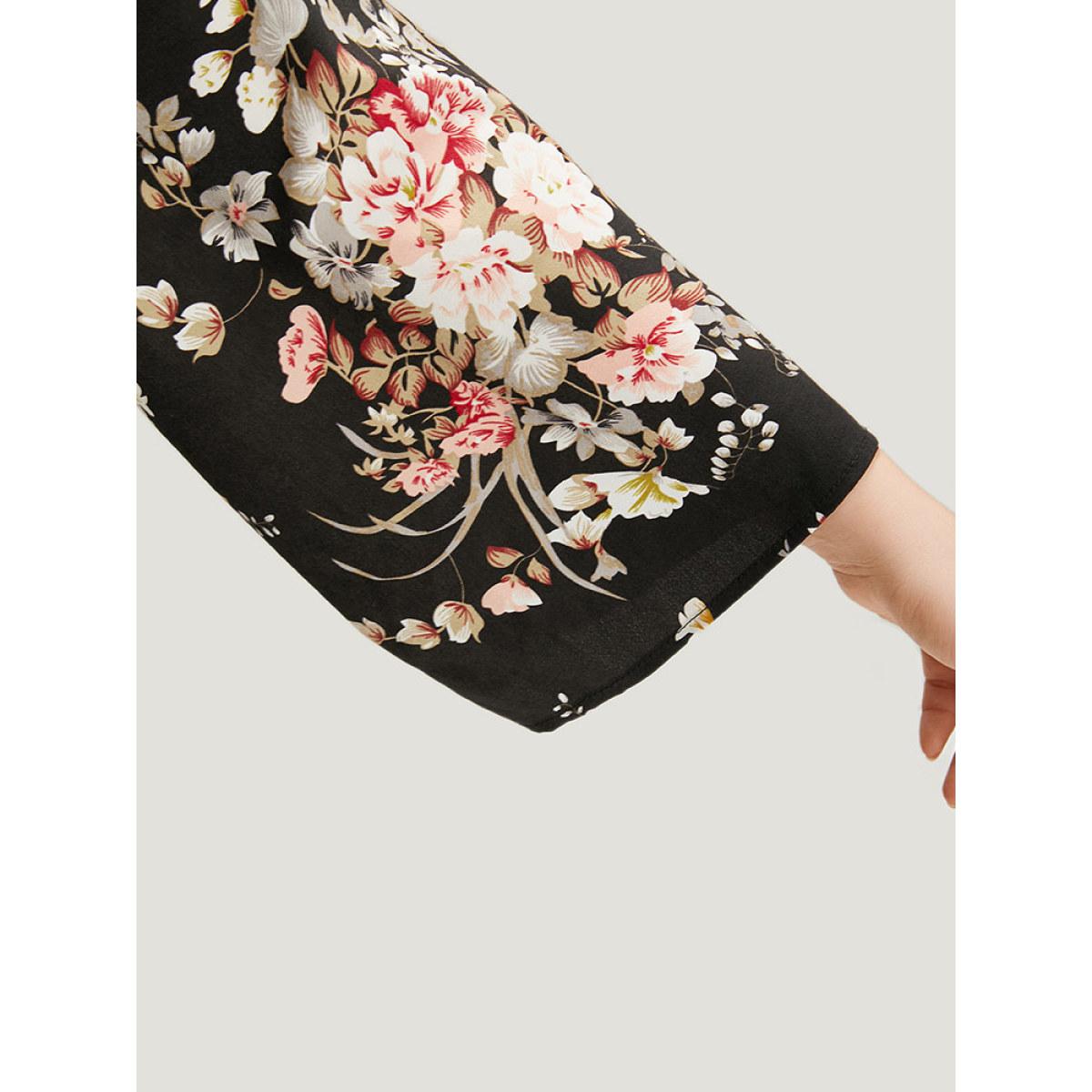 Plus Size Boho Print Belted Open Front Kimono Women BlackFlower Casual Belted Belt Dailywear Kimonos BloomChic 12/L Product Image