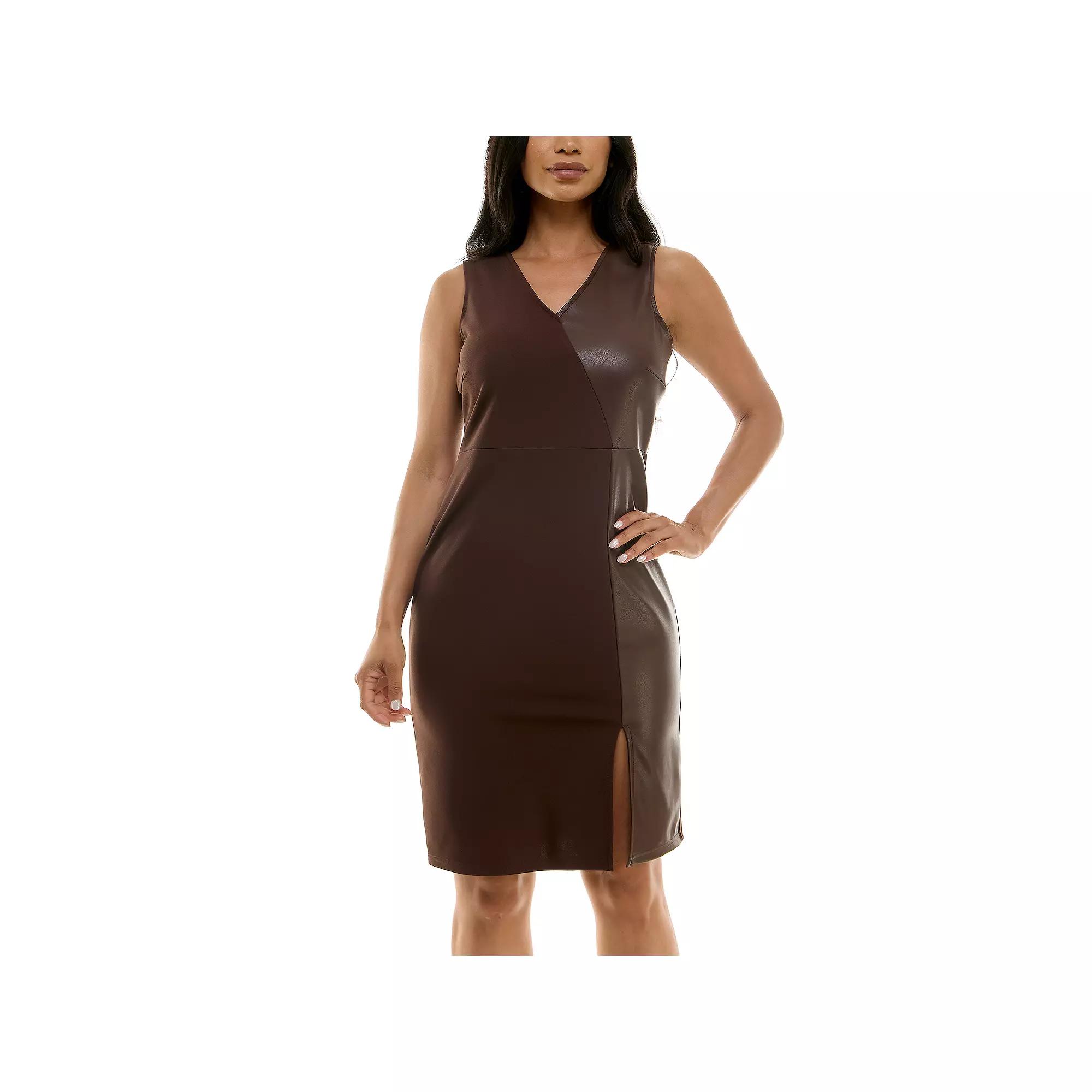Women's Nina Leonard Mixed Pleather Sheath Dress,  Product Image