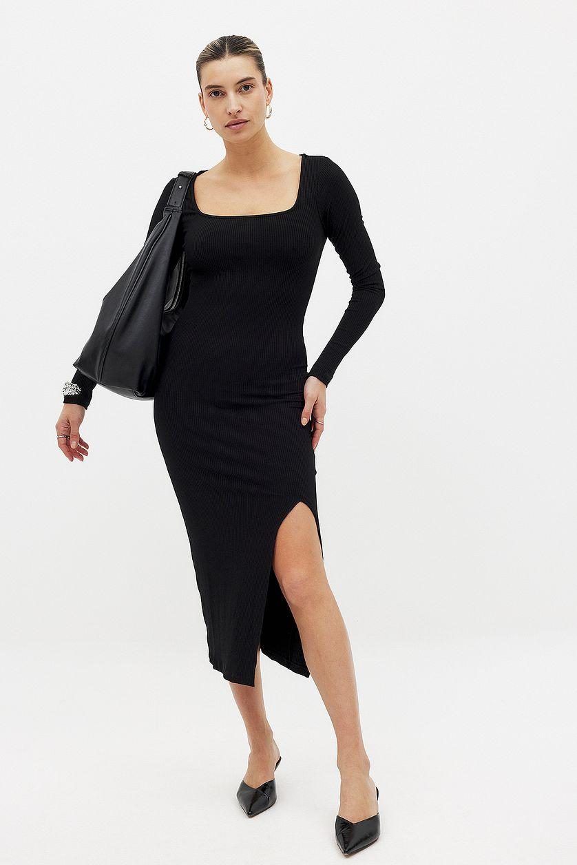 Square Neck Slit Rib Dress Product Image