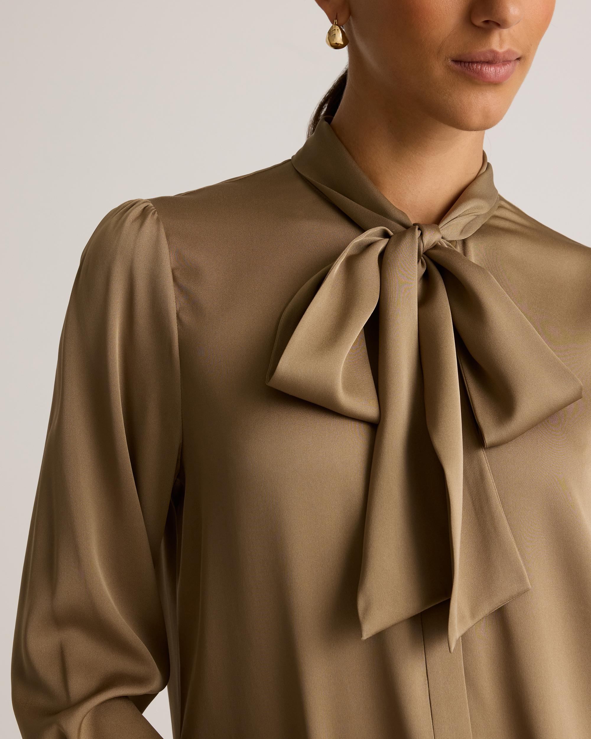 Quince | Women's Washable Stretch Silk Tie Neck Blouse Size XL Product Image