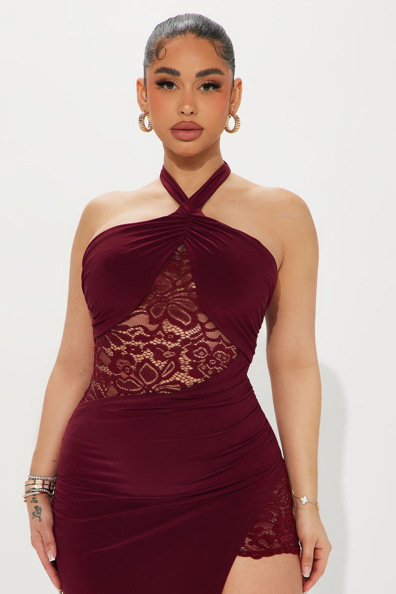 Olivia Lace Maxi Dress - Burgundy Product Image