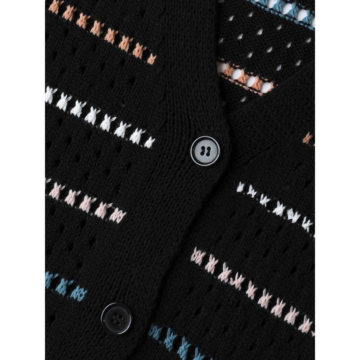 Plus Size Colorful Stripes Button Detail Knit Cardigan Black Women Playful Loose Long Sleeve Casual Cardigans BloomChic 12/L Product Image