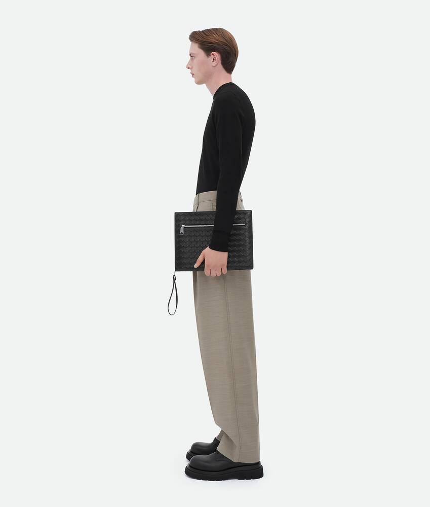 Men's Intrecciato Document Case With Wristlet in Black Product Image
