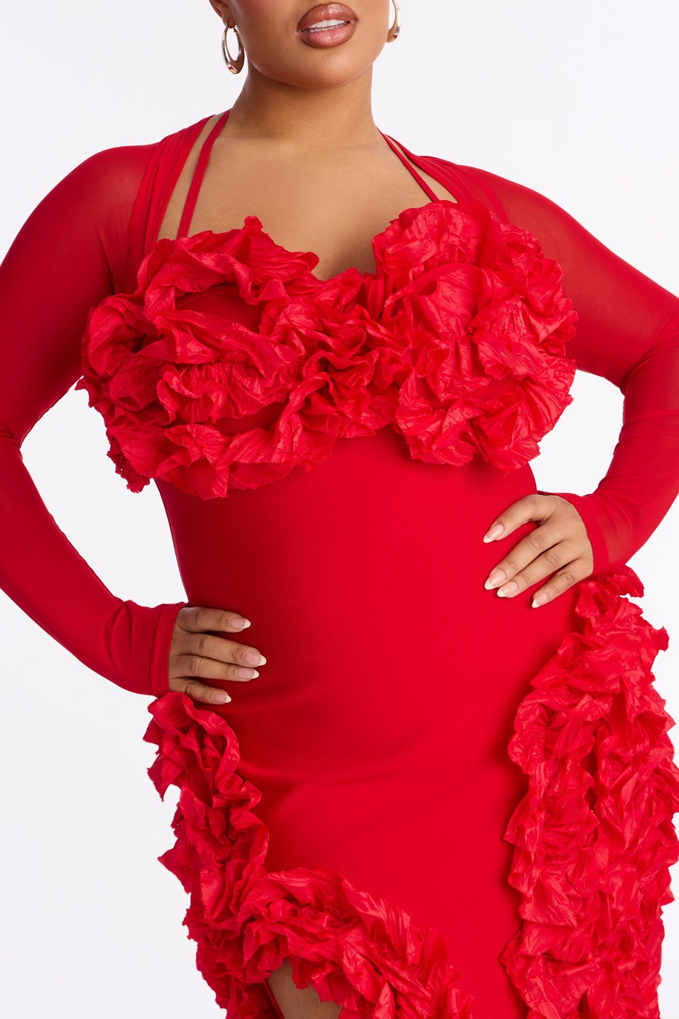 Leila Long Sleeve Bandage Mini Dress - Red Female Product Image