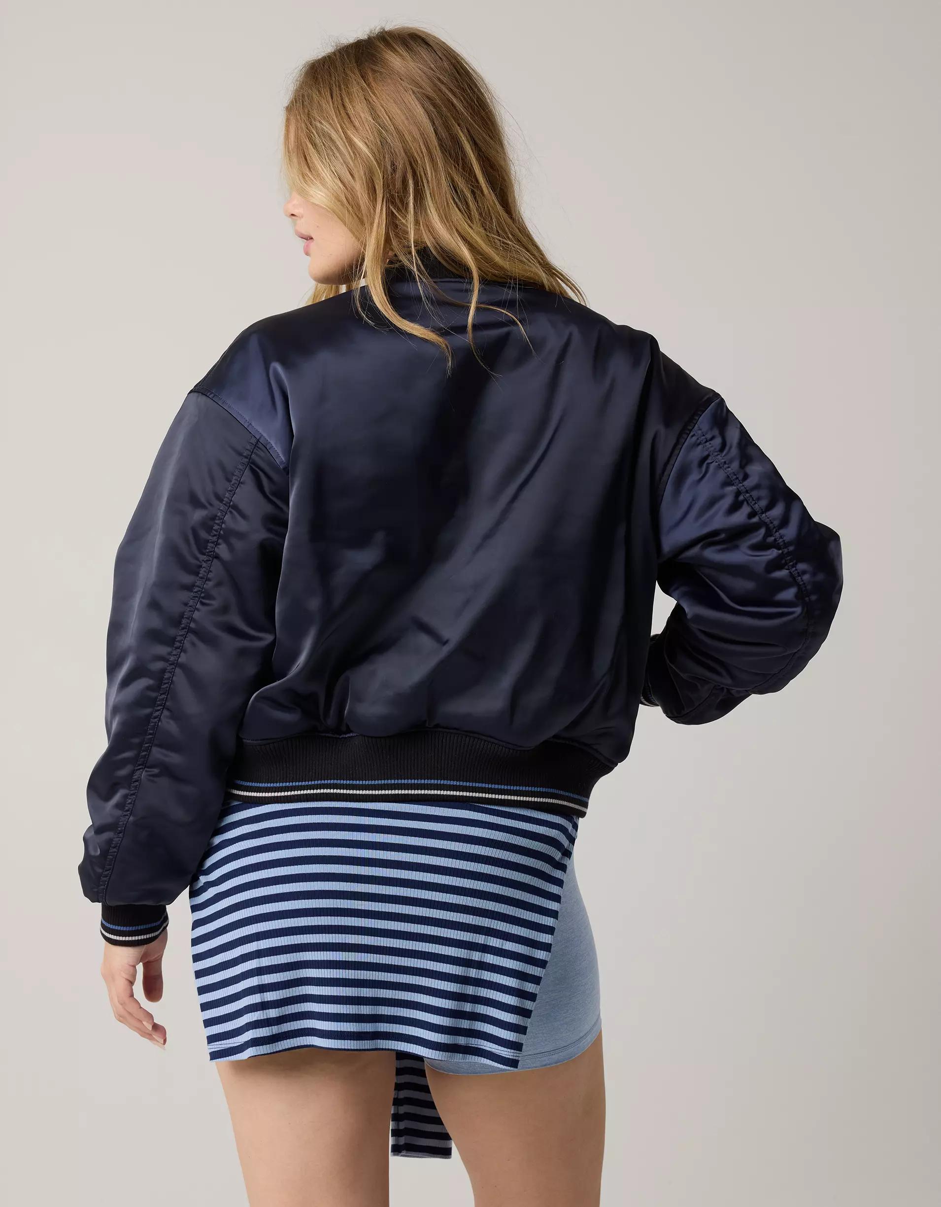 OFFLINE By Aerie Cropped Satin Bomber Jacket Product Image