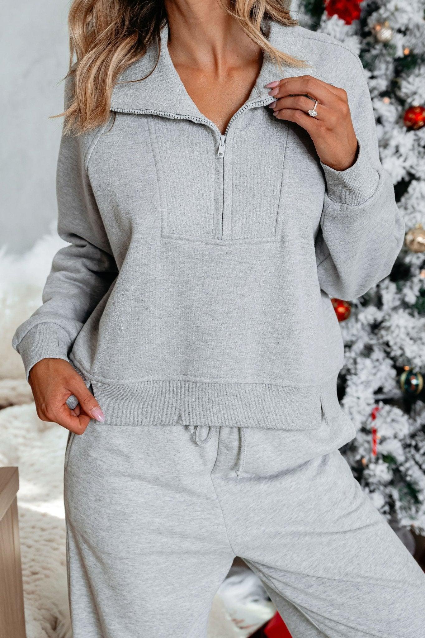 Comfort Lounge Grey Half Zip Sweatshirt - FINAL SALE Product Image