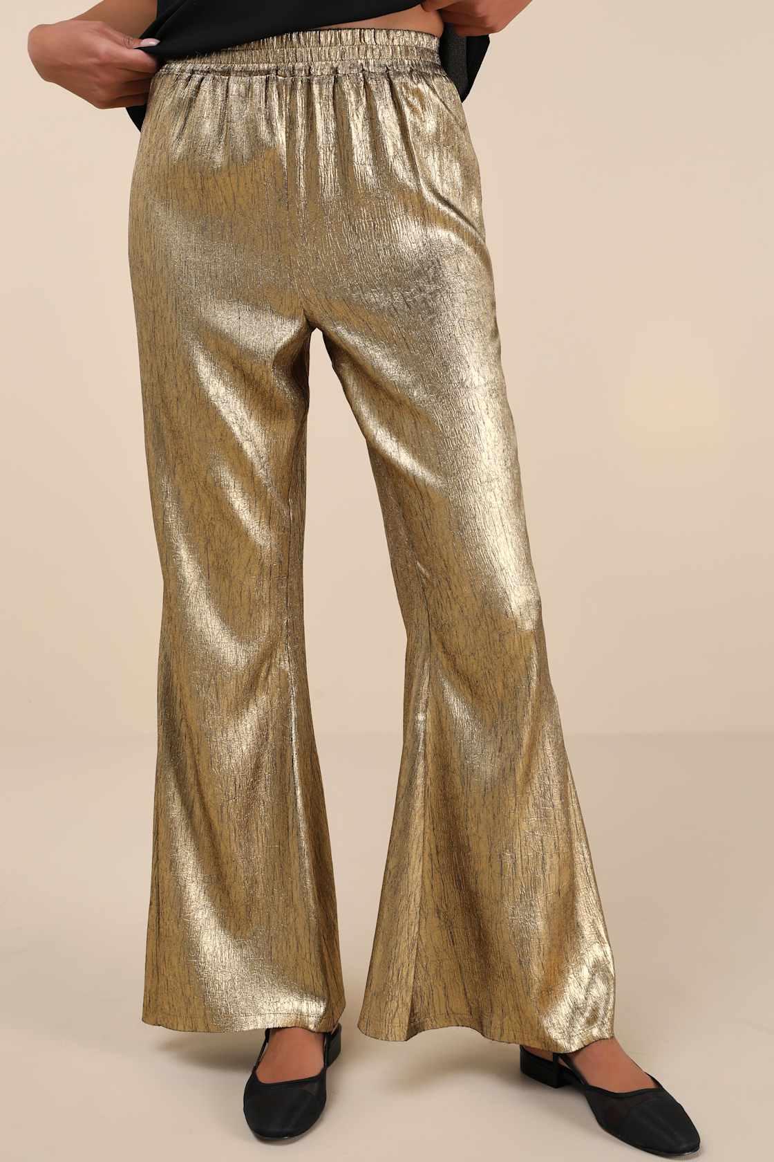 Party Personality Gold Textured Flare Pants Product Image