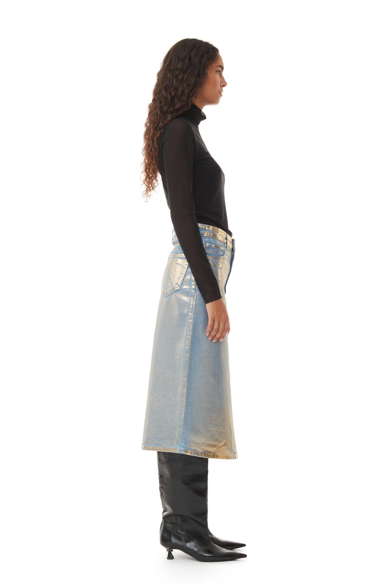 Gold Denim Midi Skirt Product Image