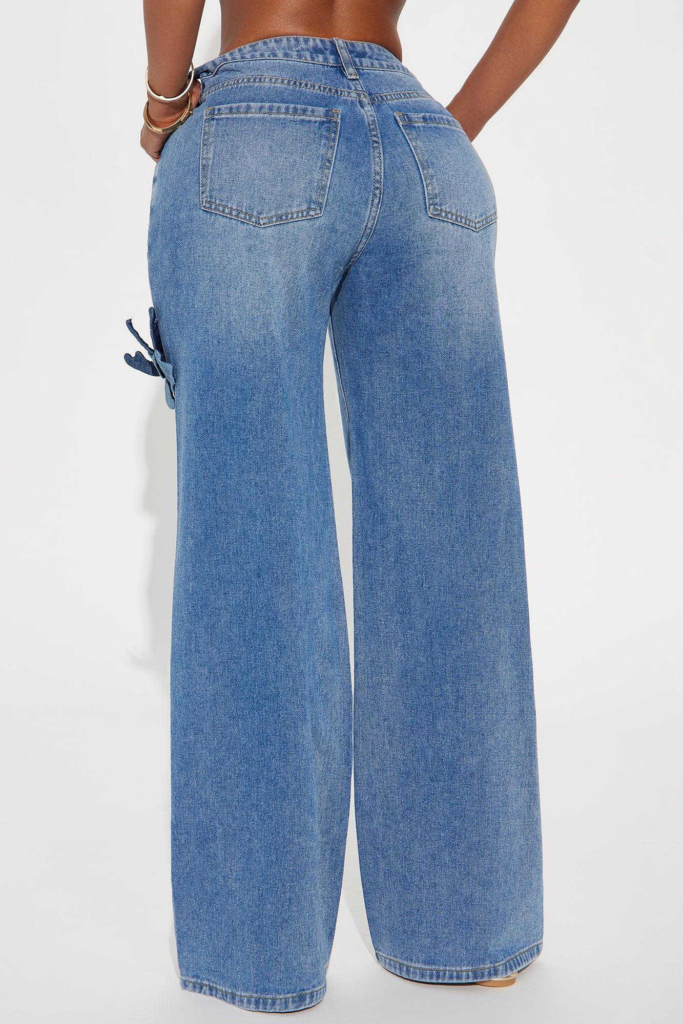 Floria Baggy Flower Applique Jeans - Medium Wash Product Image