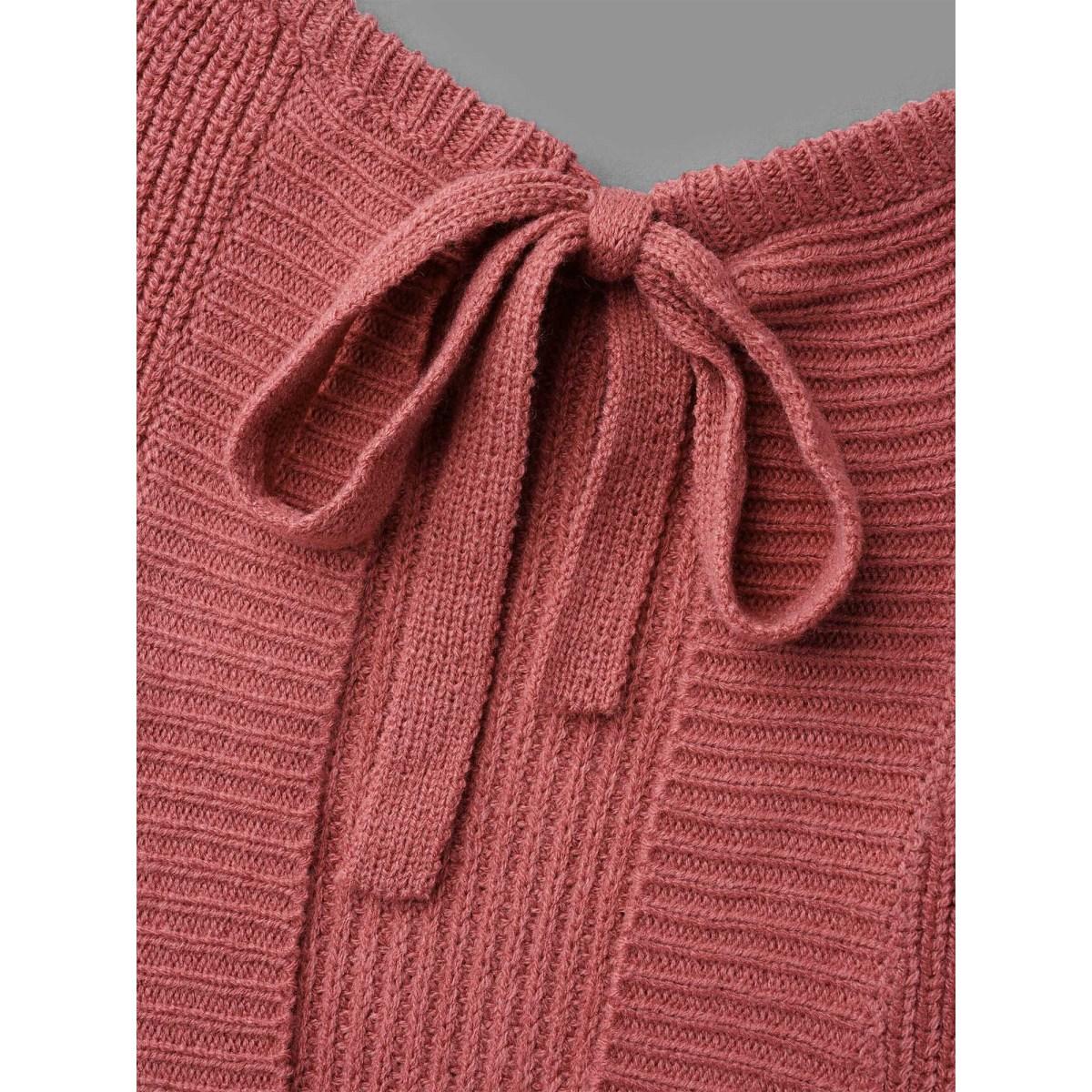 Plus Size Open Wrap Back Textured Tied Pullover Rust Women Casual Loose Long Sleeve Round Neck Everyday Pullovers BloomChic 28/5X Product Image