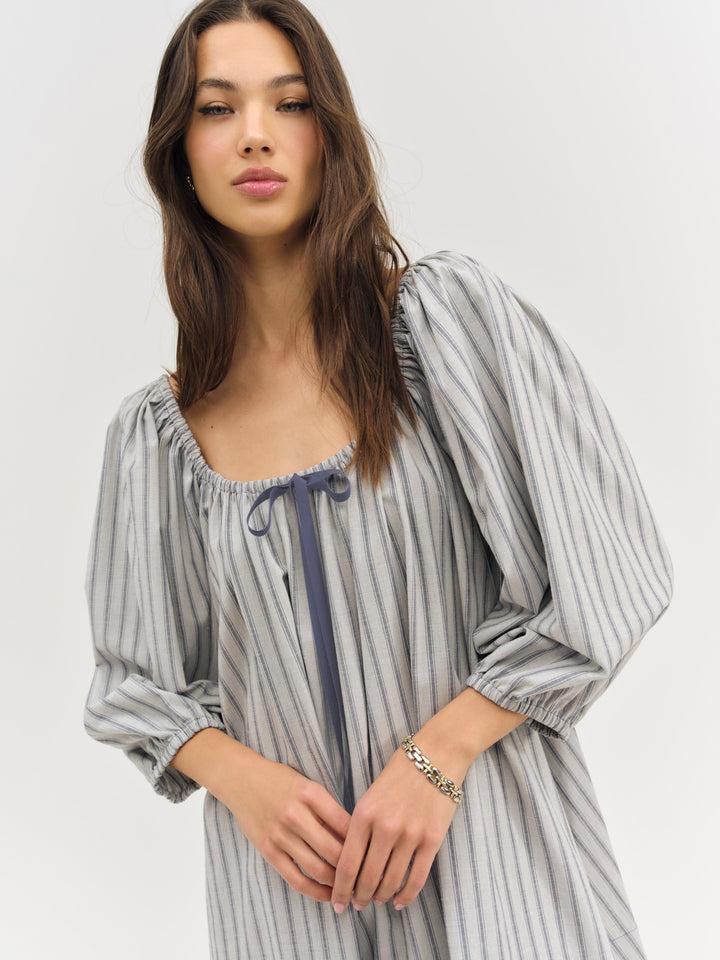 Linen Stripe Mini Dress — Blue Product Image