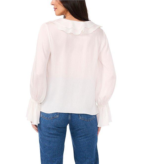 Vince Camuto Woven V-Neck Long Sleeve Ruffle Blouse Product Image