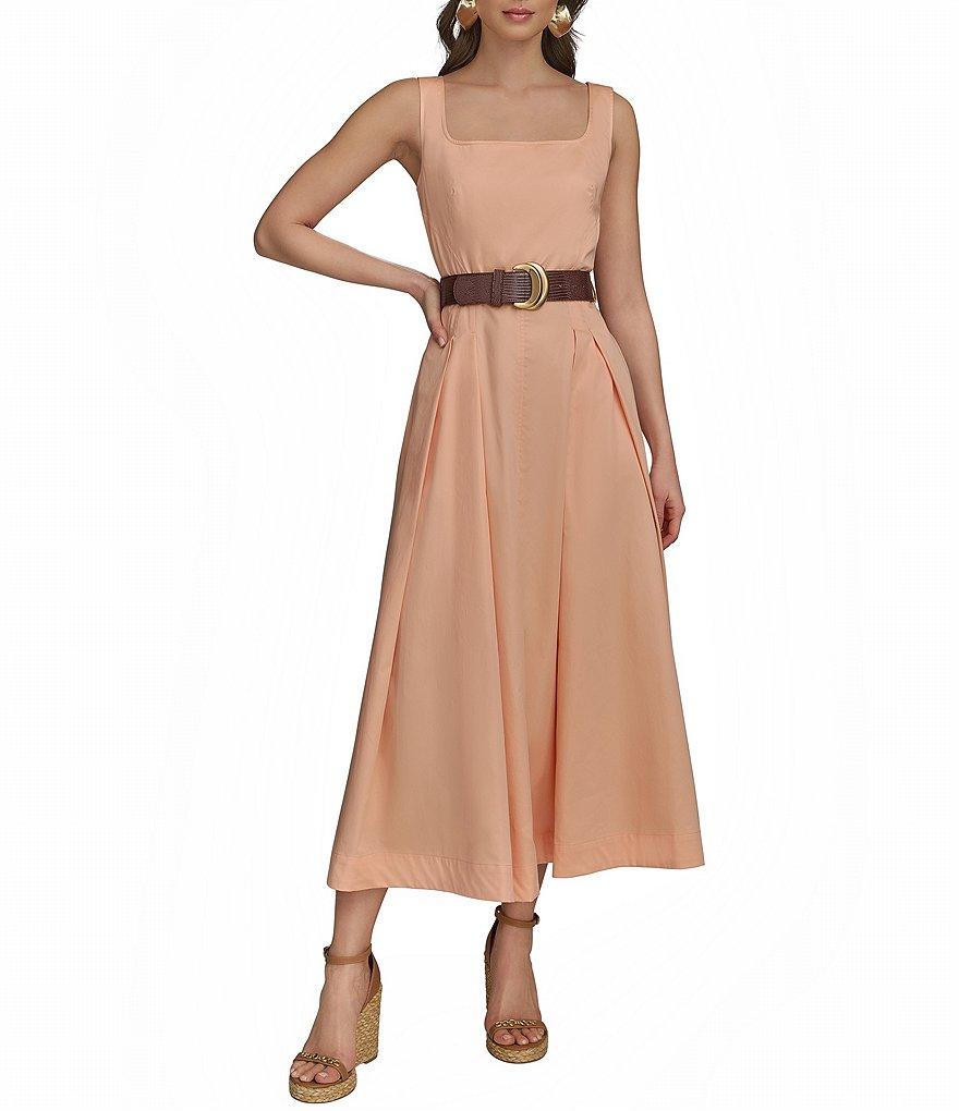 Donna Karan Square Neck Belted A-Line Midi Dress Product Image