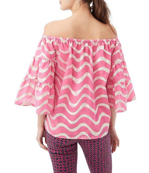 Trina Turk Garnish Printed Off-The-Shoulder 3/4 Bell Sleeve Top Product Image