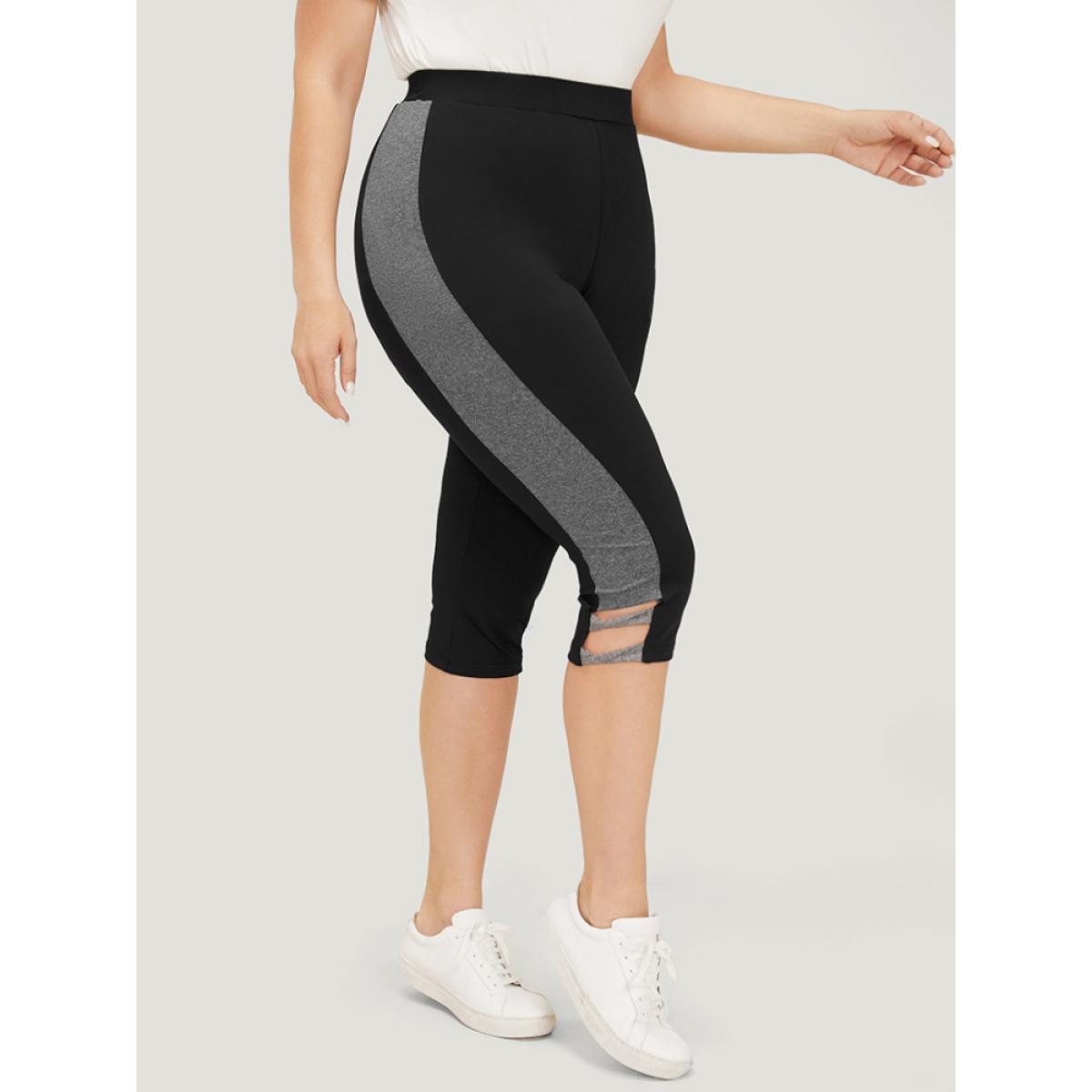 Plus Size Two Tone Cut Out Skinny Leggings Women Black Casual High stretch Skinny High Rise Dailywear Leggings BloomChic 12/L Product Image