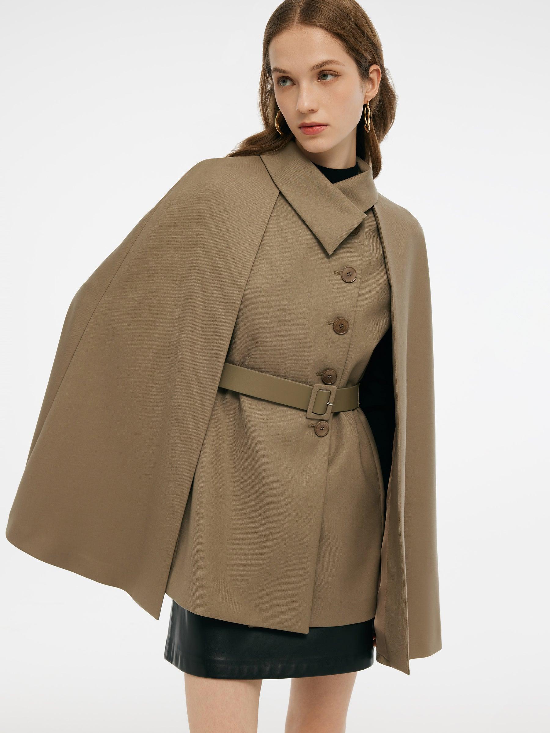 100% Worsted Wool Cape And Vest Two-Piece Set With Belt Product Image