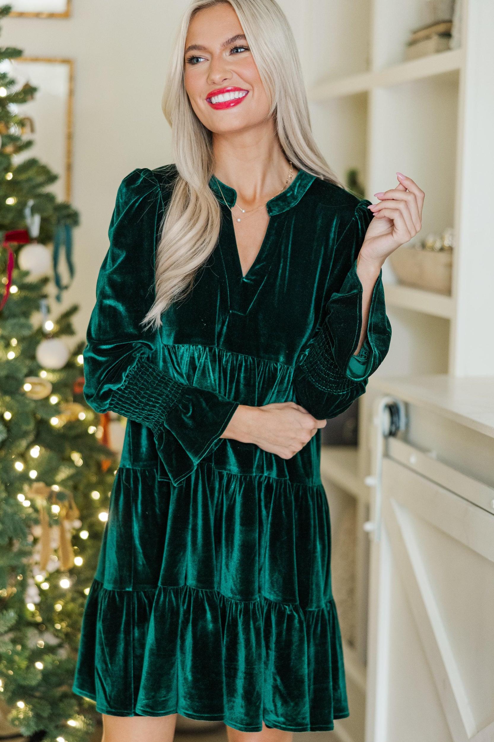 In Your Happy Place Emerald Velvet Dress Female Product Image