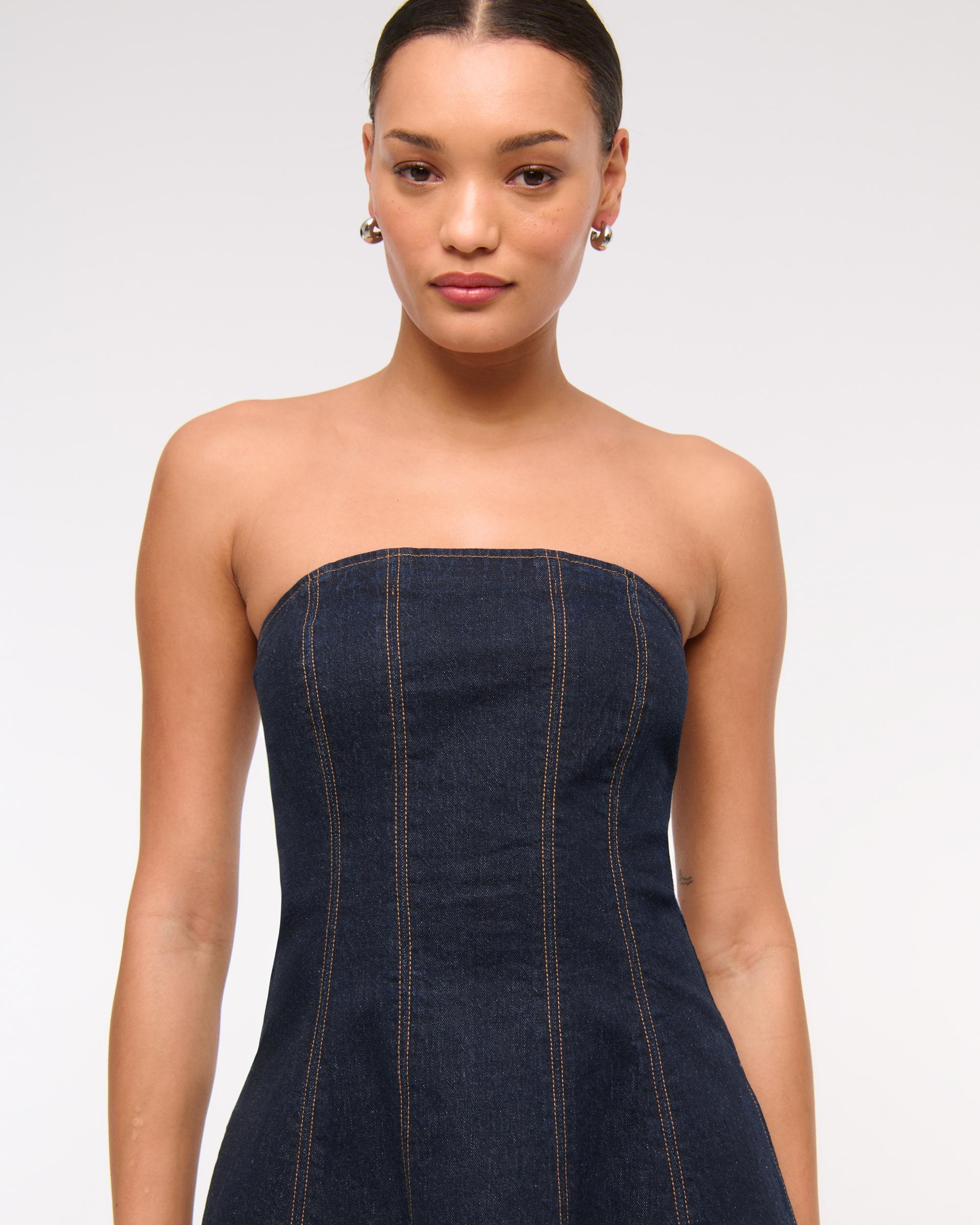 The A&F Mila Strapless Denim Mini Dress Product Image