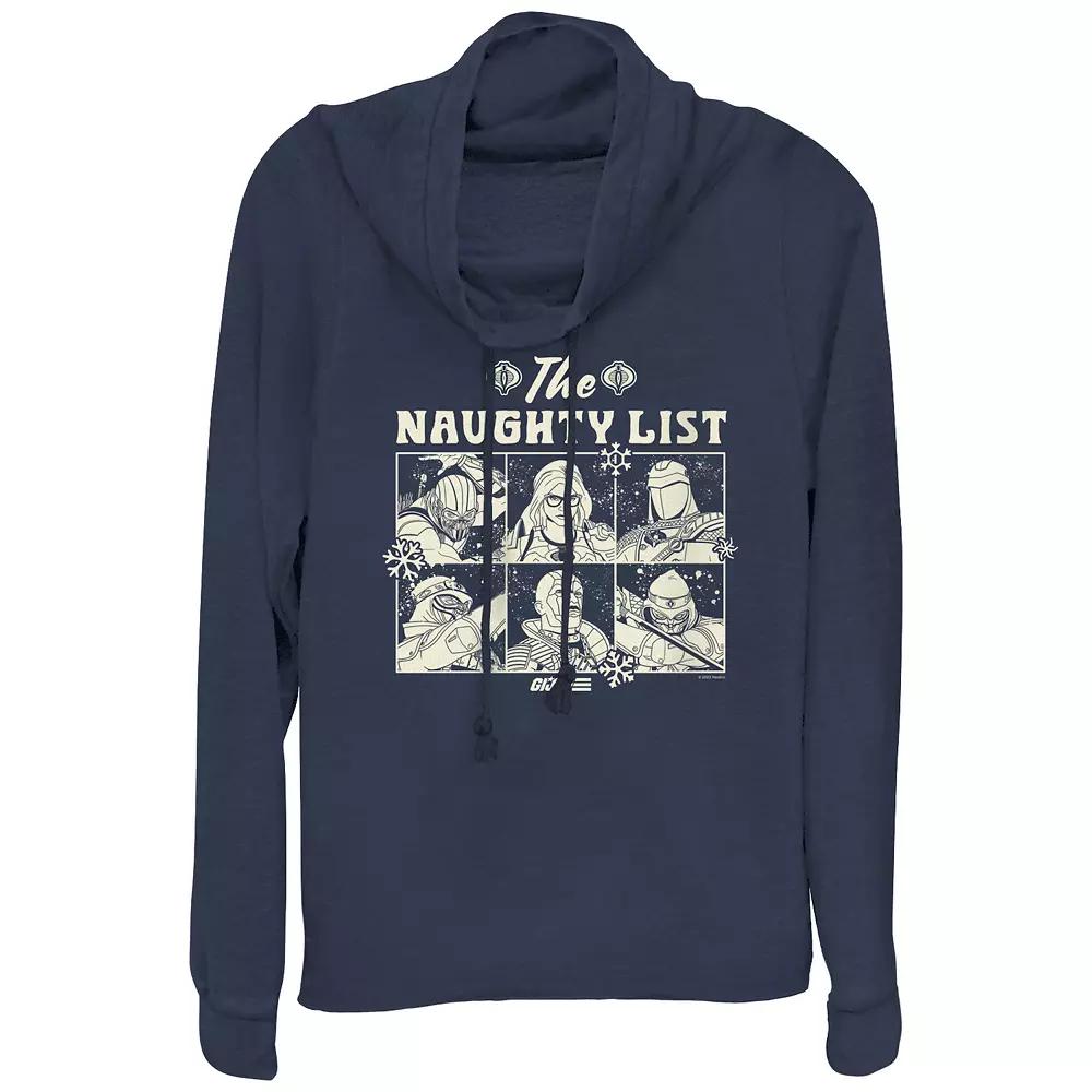 Women's GI Joe The Naughty List Cowlneck Graphic Lightweight Long Sleeve, Size: XS, Blue Product Image