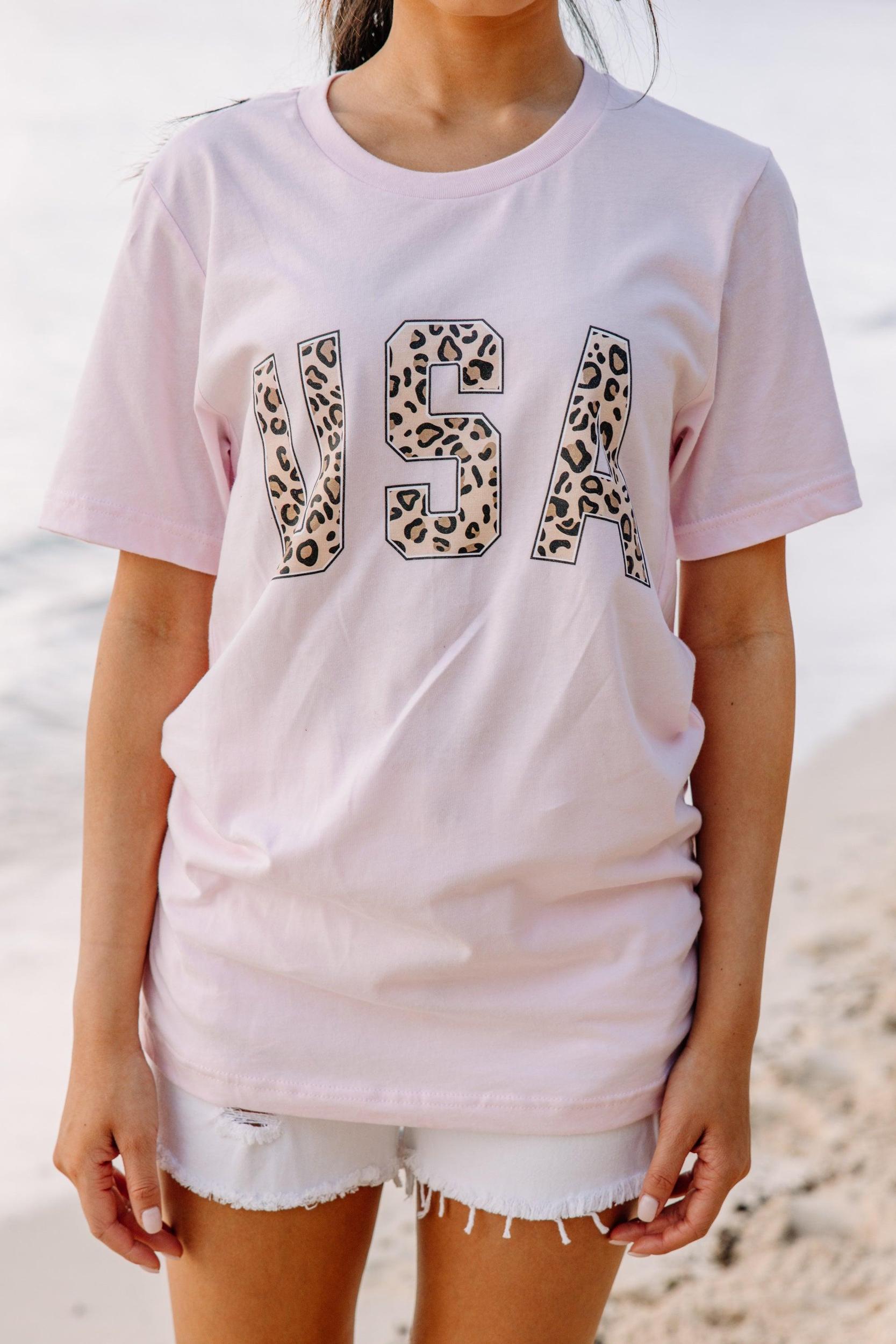 USA Leopard Pink Graphic Tee Female Product Image