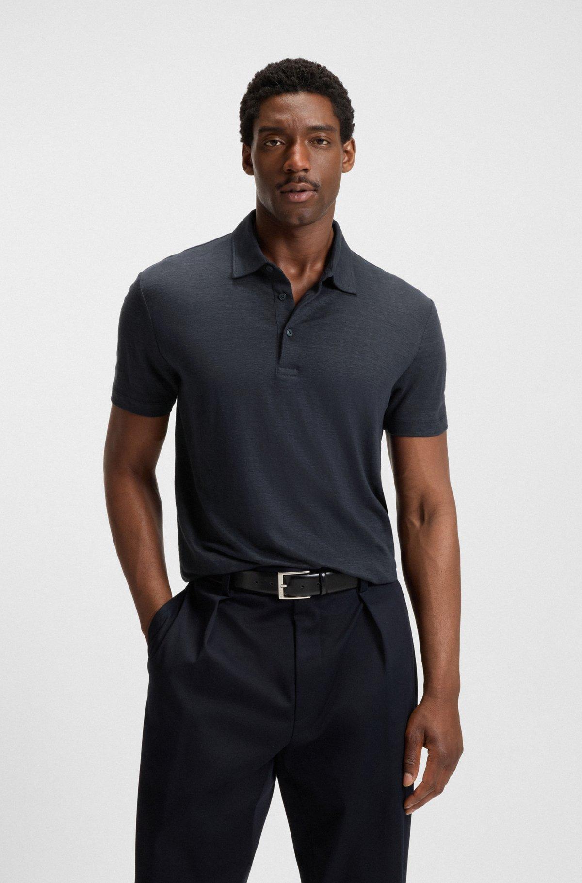 BOSS - BECKHAM x BOSS polo shirt in linen - Dark Blue Product Image